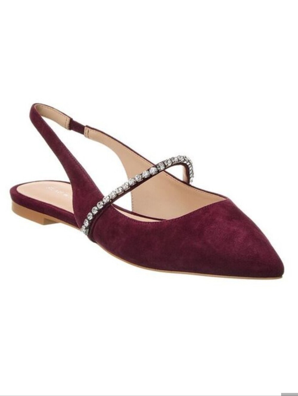 Stuart Weitzman Crystalline Slingback Suede Flats In Cabernet